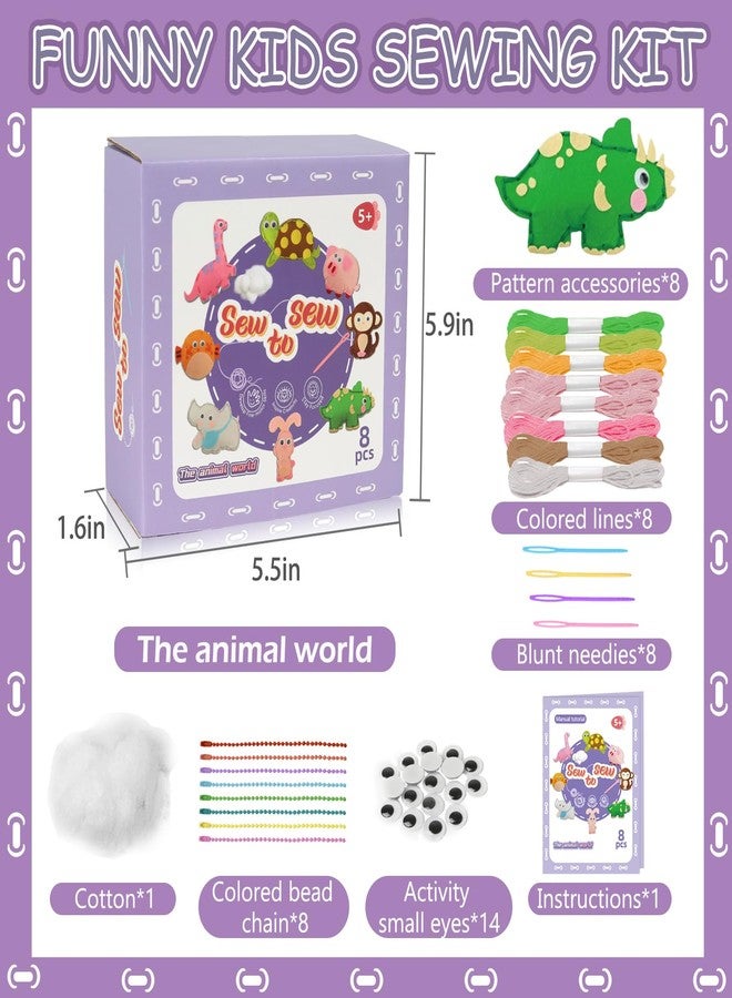 AzReference Kids Sewing Kits for Beginners, 8 Stuffed Animals, Rabbit, Dinosaur Making Easy Felt Sewing Fun Craft Kit, Educational Learn to Sew Gifts for Kids Age 5 6 7 8 9 10 11 12, Instruction & Felt Materials - Image 2